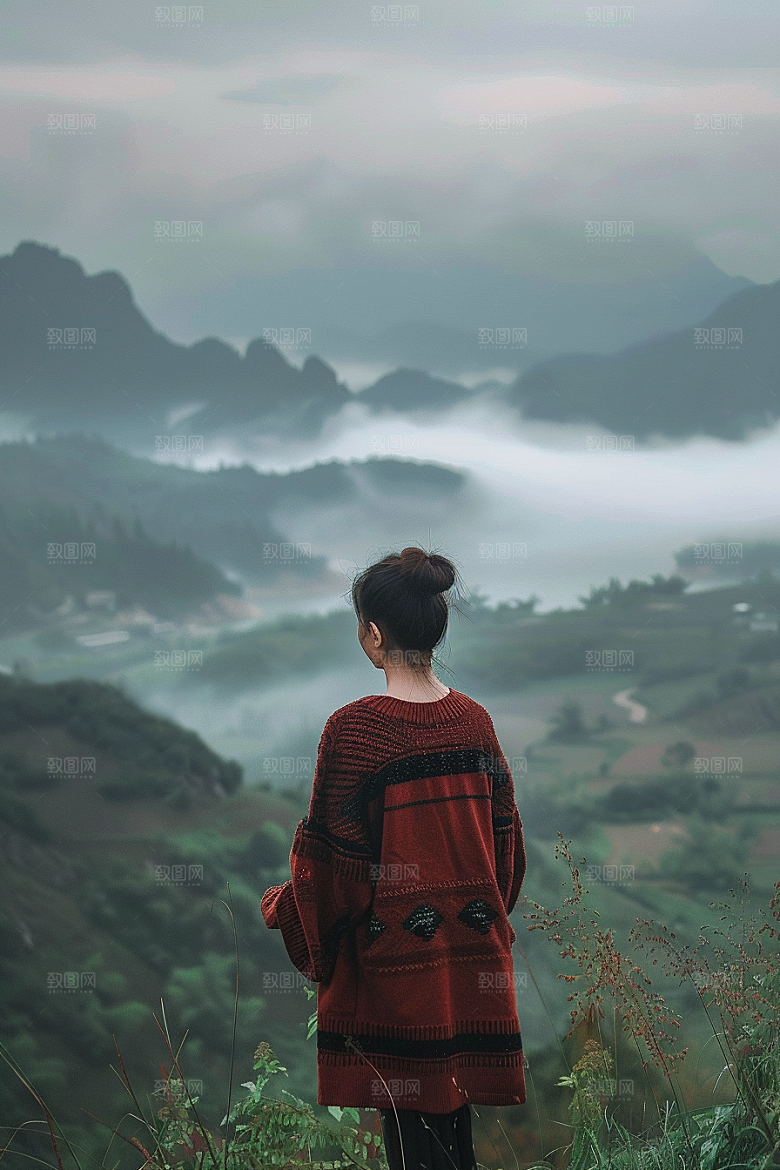 女生旅行背影自由行高清摄影图