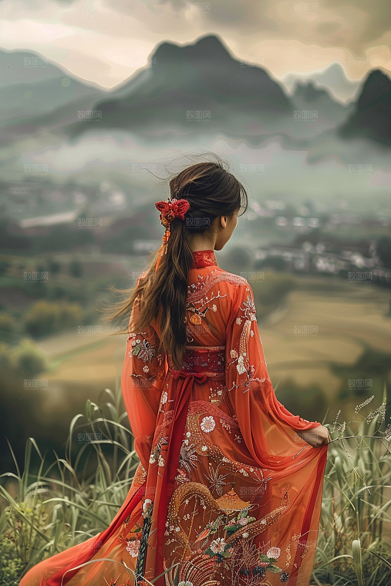 女生旅行背影风光户外摄影图