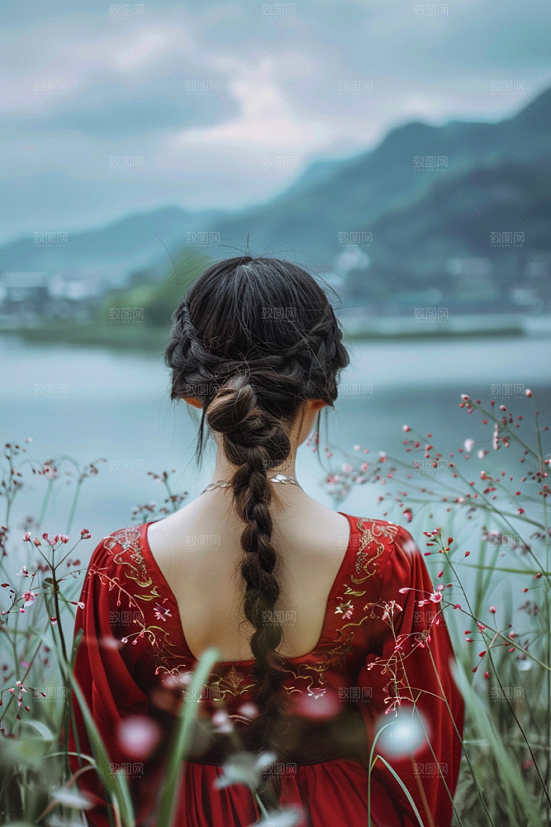 女生旅行背影辽阔自由行摄影图