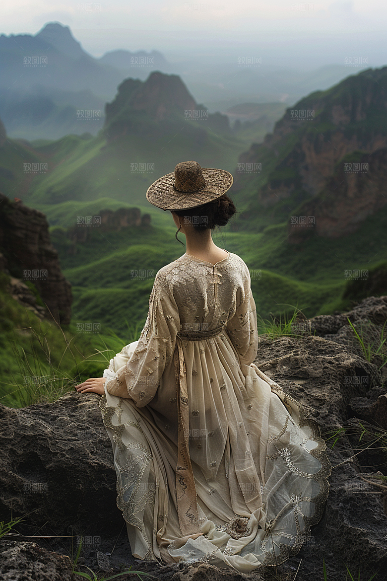 女生旅行背影探险自然摄影图