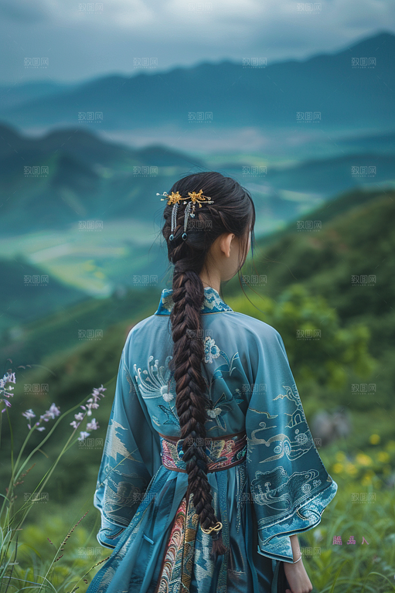 女生旅行背影户外风光摄影图