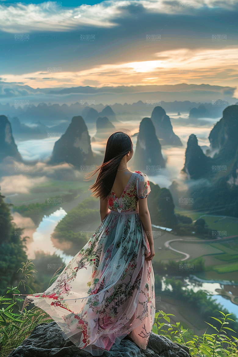 女生旅行背影唯美辽阔摄影图