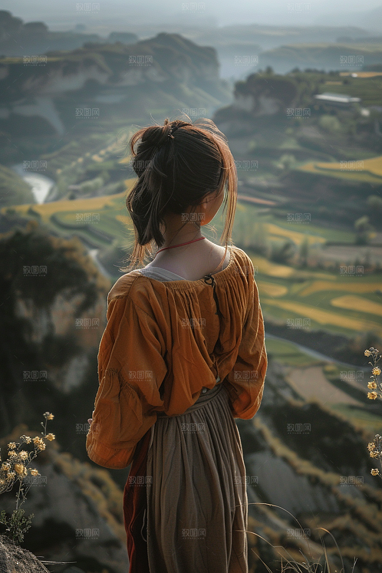 女生旅行背影高清自由行摄影图