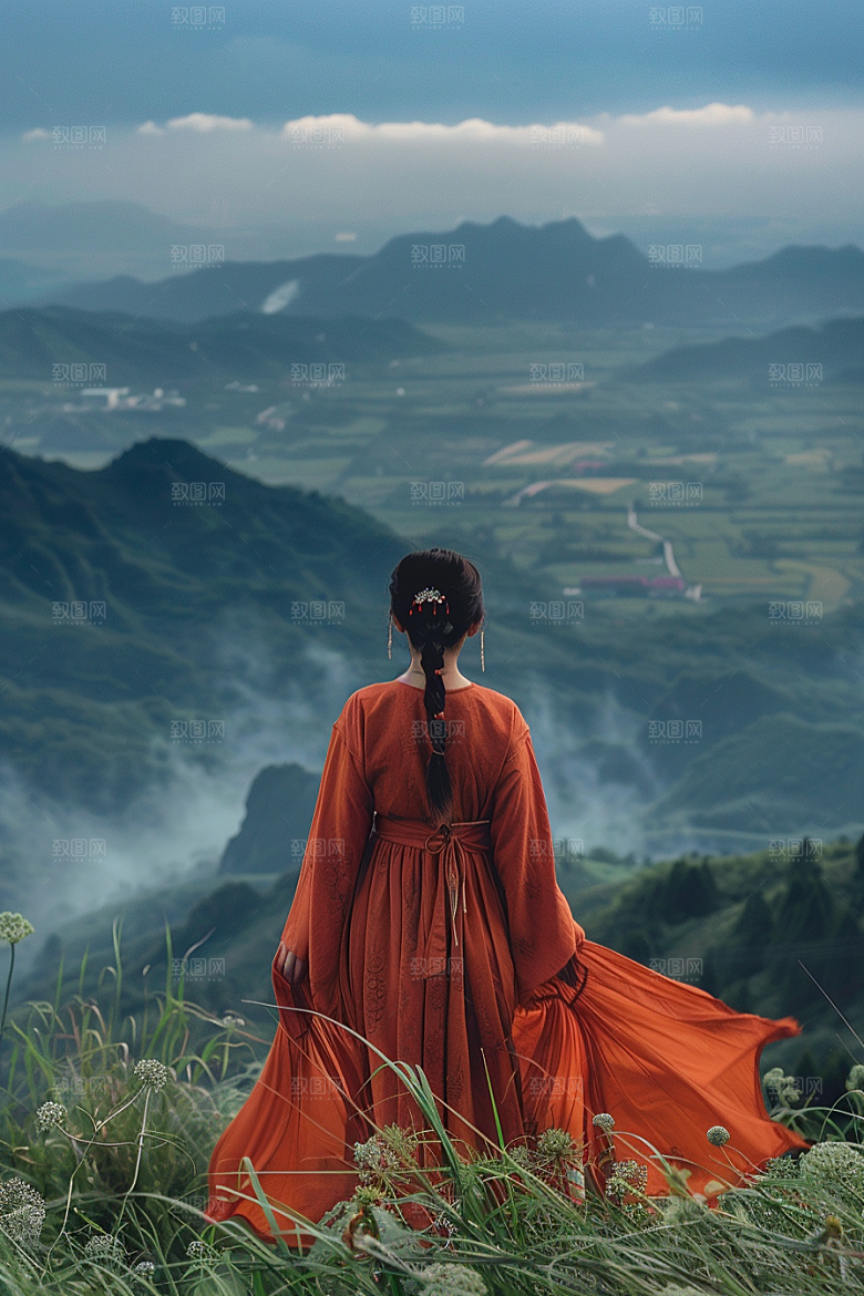 女生旅行背影户外旅游摄影图