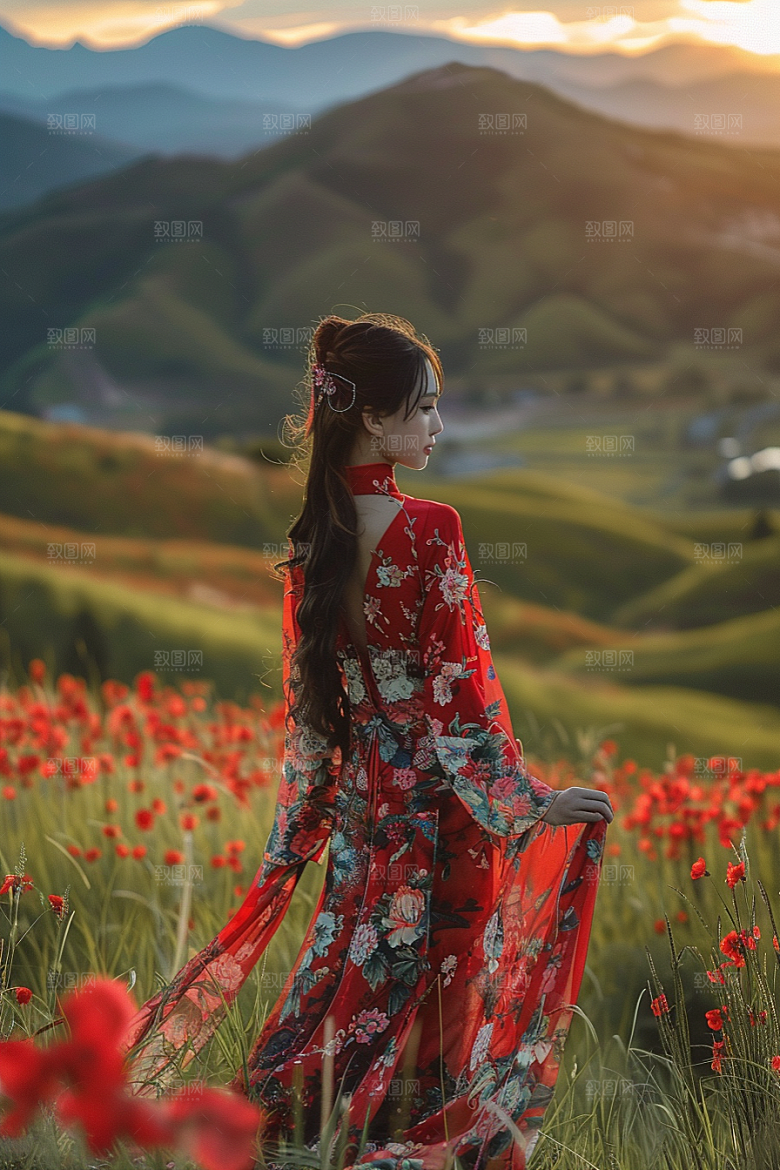 女生旅行背影唯美人物摄影图