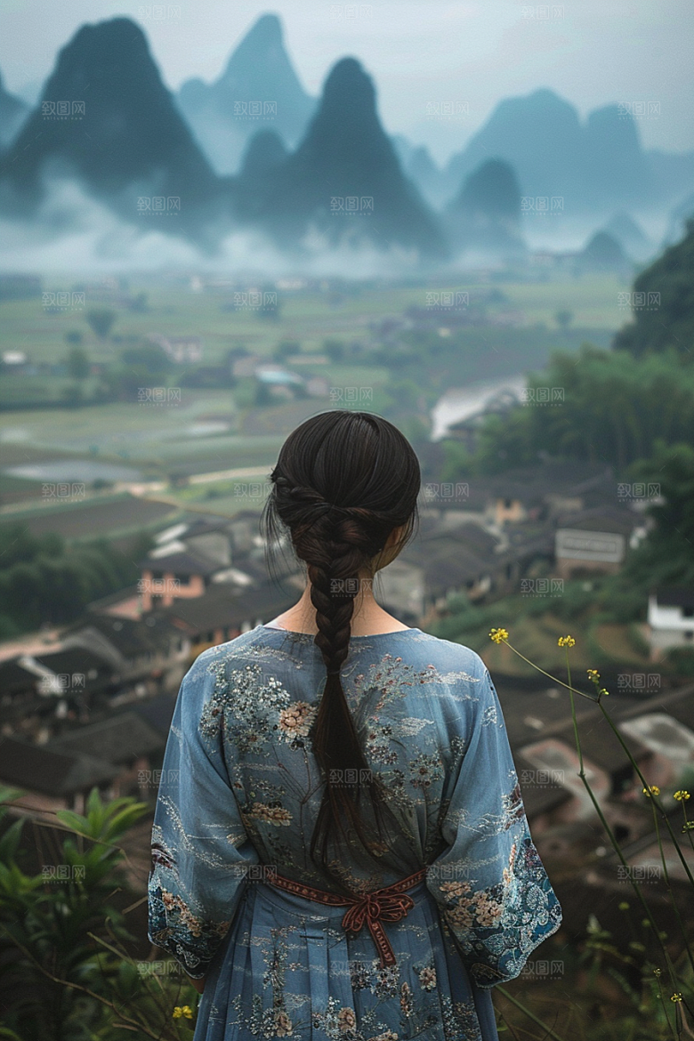 女生旅行背影高清探险摄影图