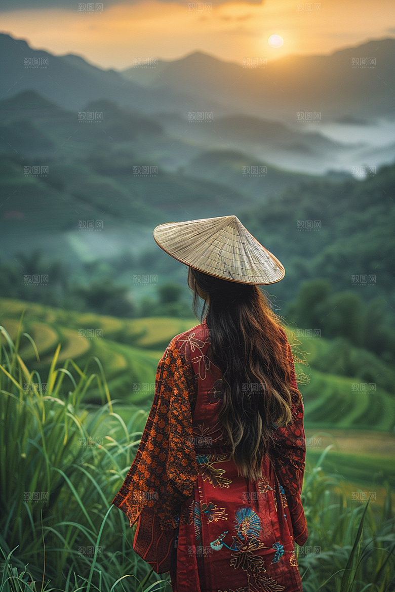 女生旅行背影辽阔徒步摄影图