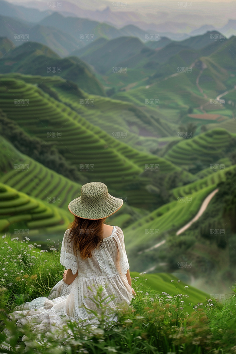 女生旅行背影户外人物摄影图