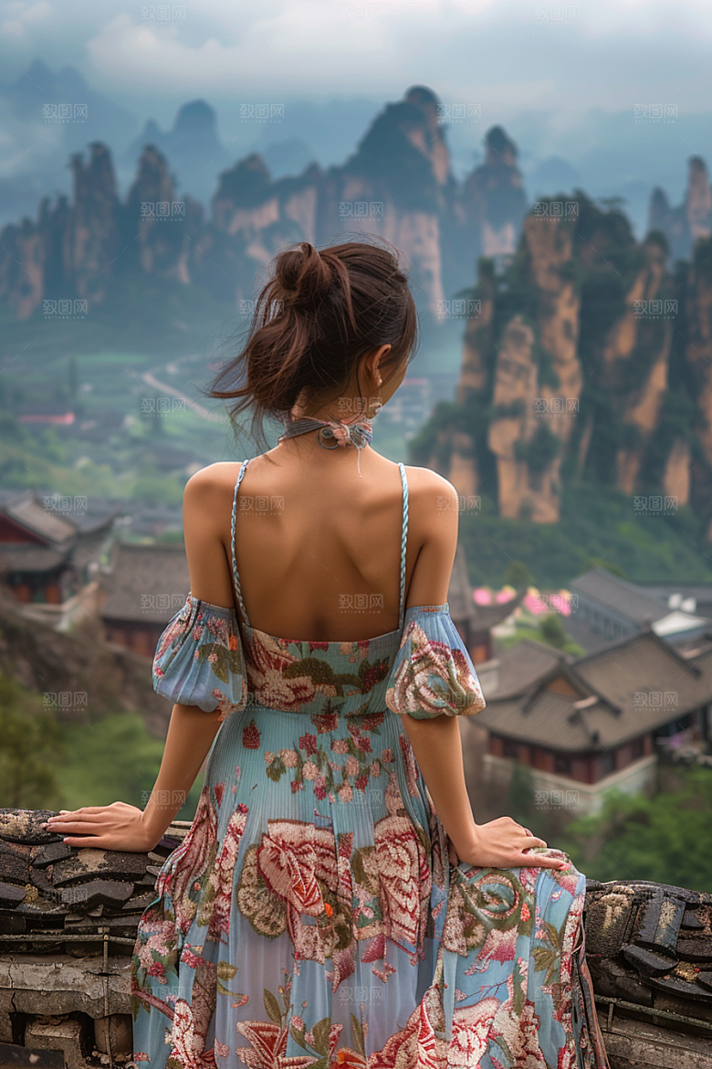 女生旅行背影高清自由行摄影图