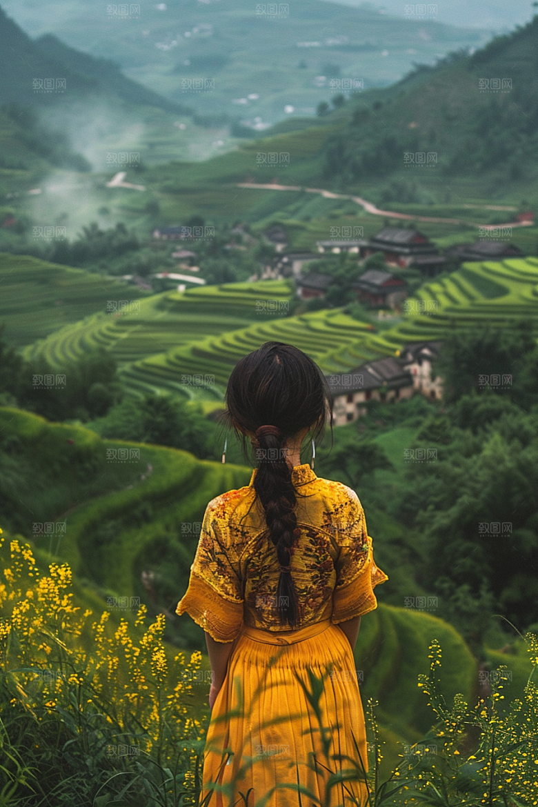 女生旅行背影风光唯美摄影图