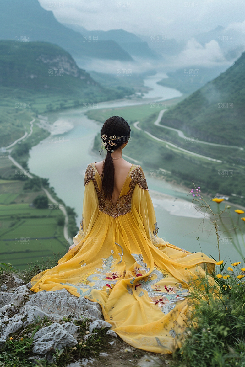 女生旅行背影唯美自由行摄影图
