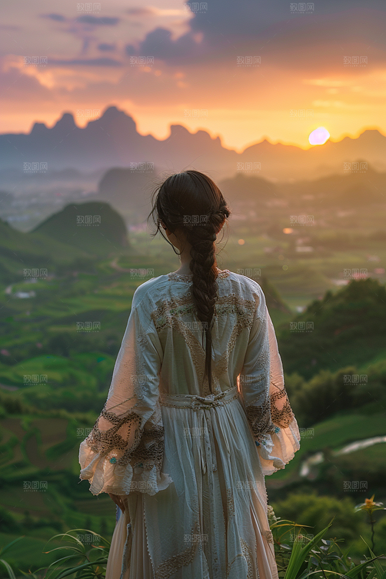 女生旅行背影风光人物摄影图