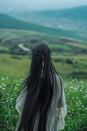 女生旅行背影旅游风光摄影图