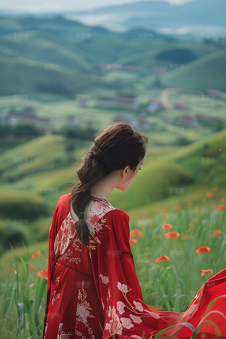 女生旅行背影徒步探险摄影图