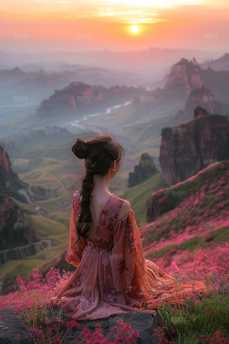 女生旅行背影户外探险摄影图