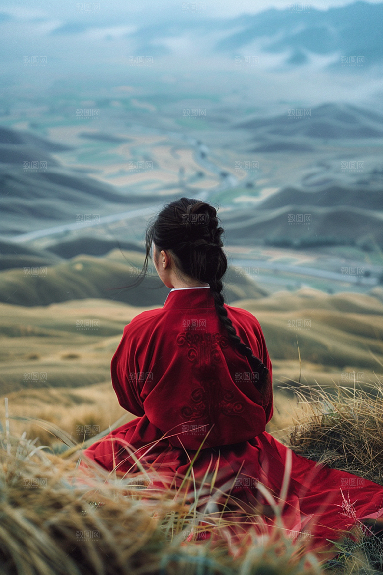 女生旅行背影徒步风光摄影图
