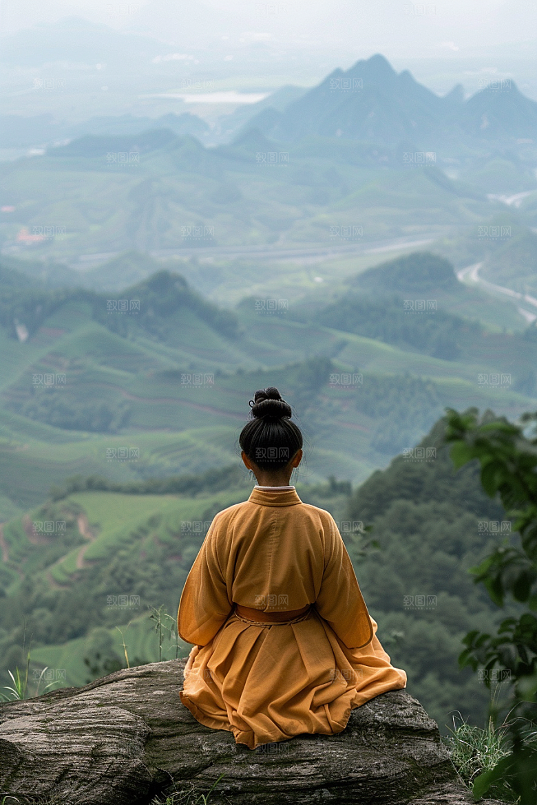 女生旅行背影自然探险摄影图