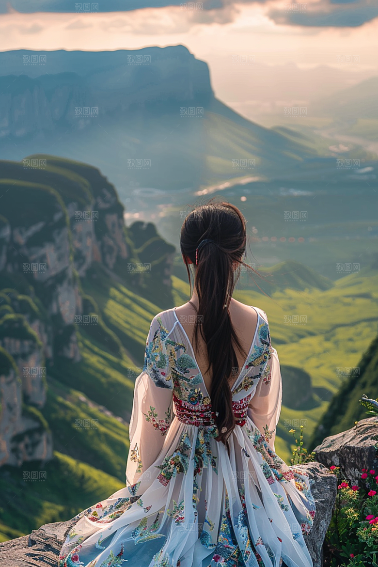 女生旅行背影徒步高清摄影图