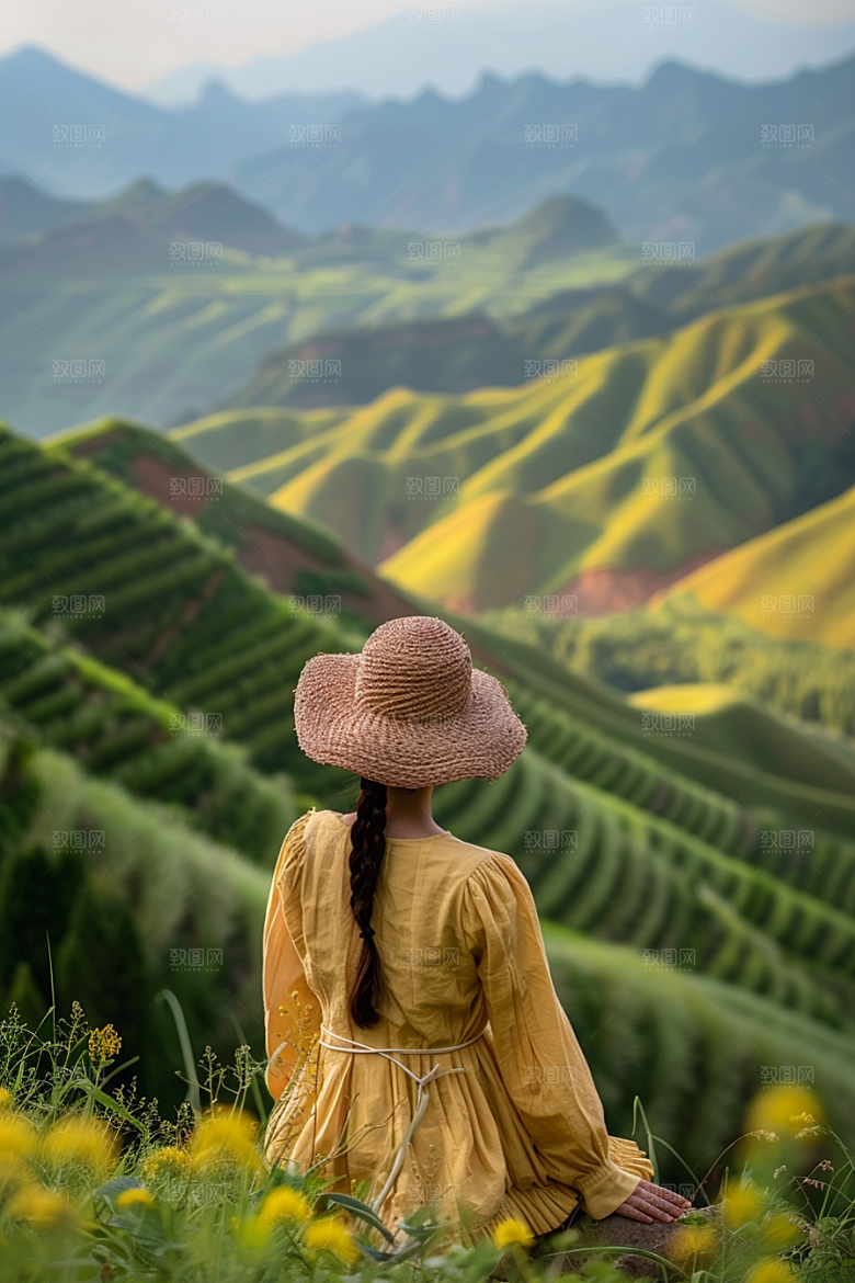 女生旅行背影旅游唯美摄影图