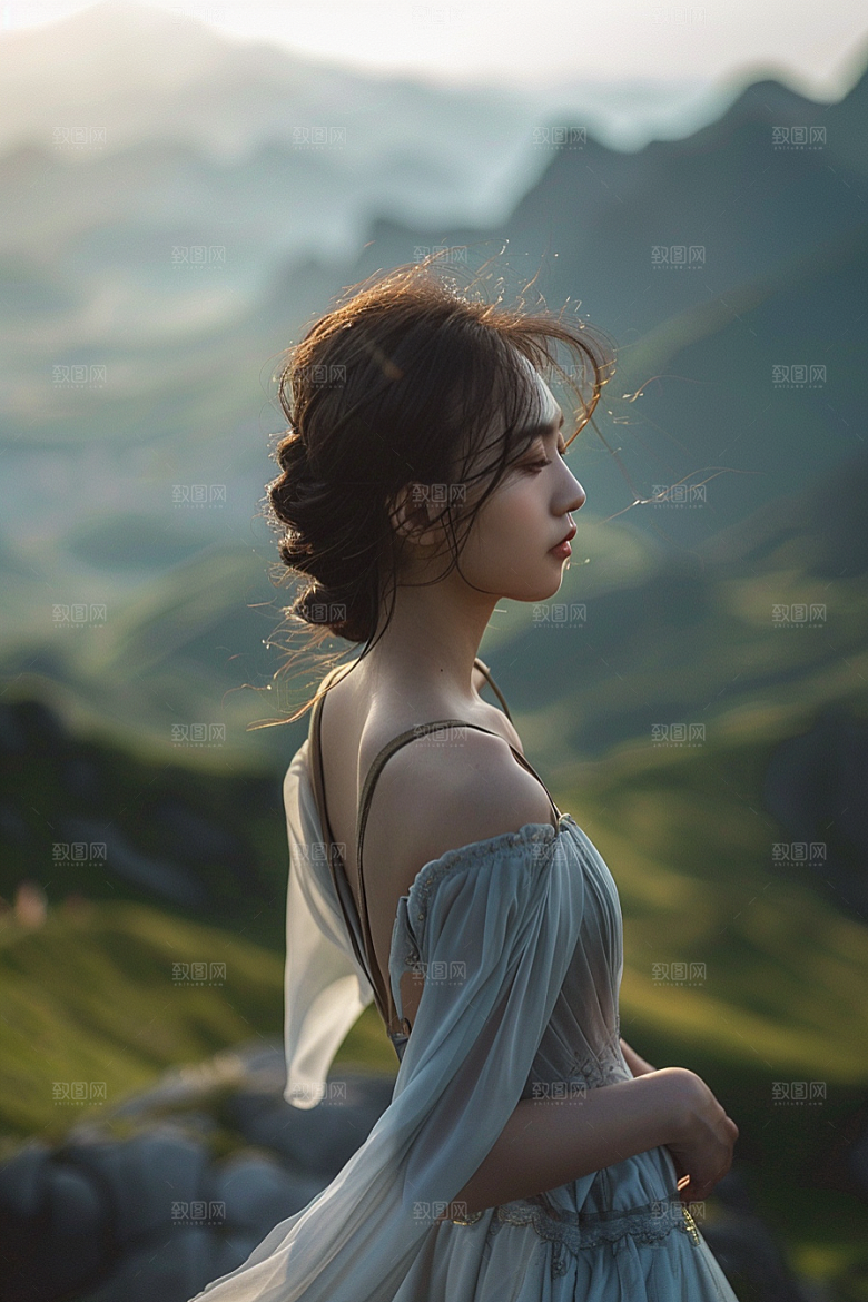 女生旅行背影风光高清摄影图