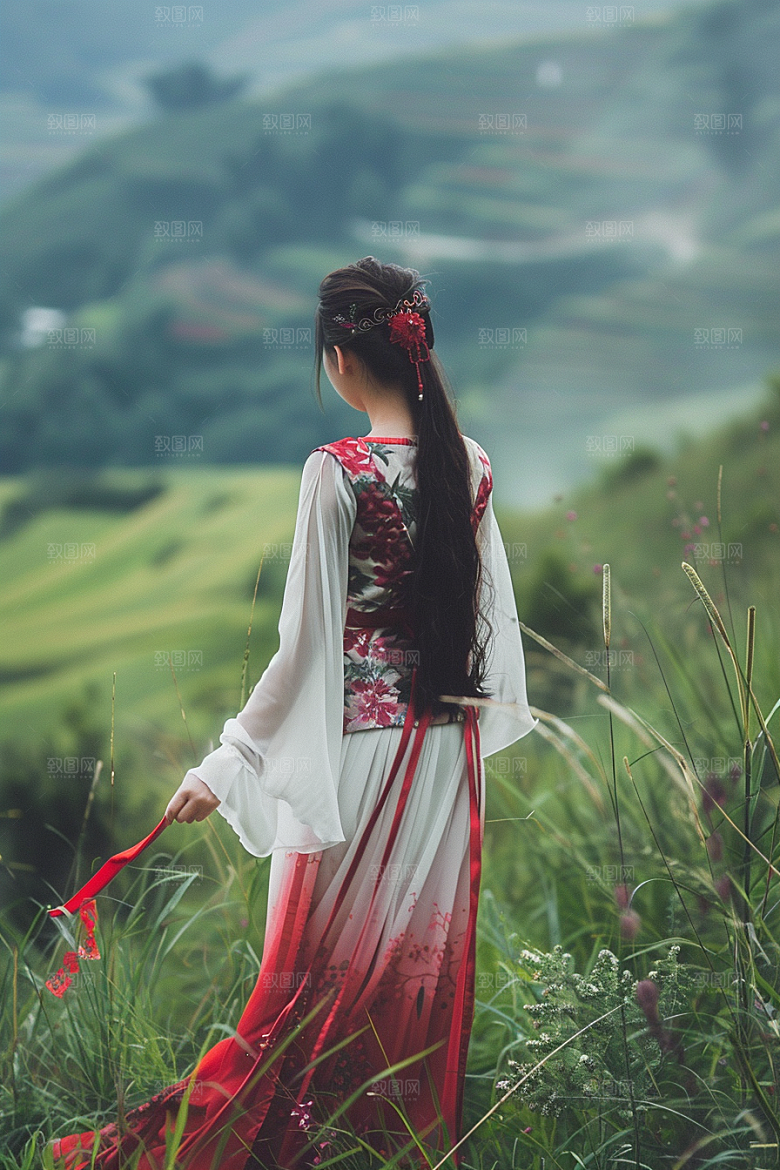 女生旅行背影人物高清摄影图