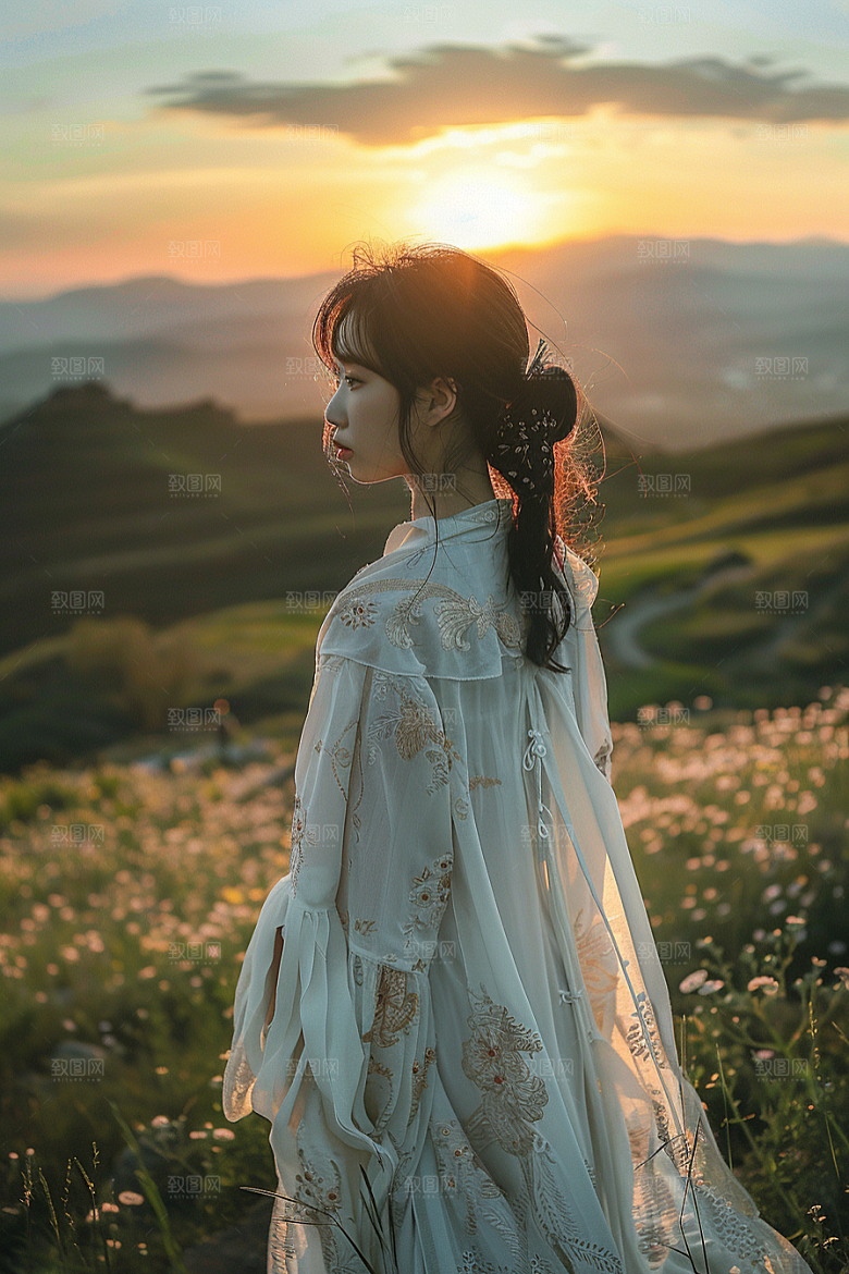 女生旅行背影探险唯美摄影图