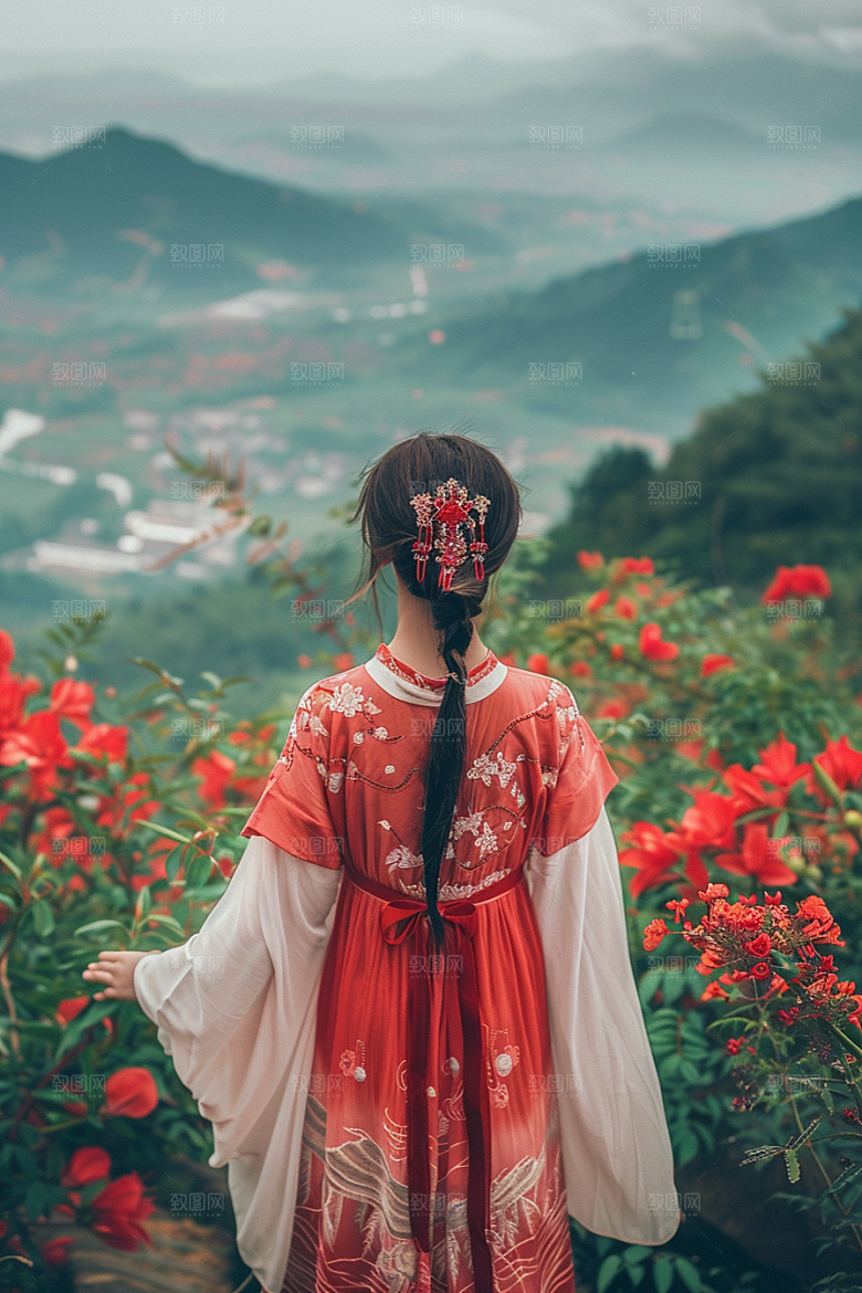 女生旅行背影风光高清摄影图