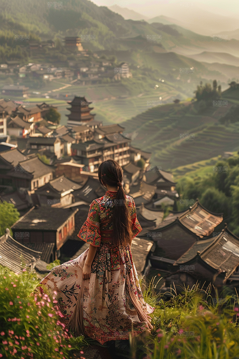 女生旅行背影辽阔户外摄影图