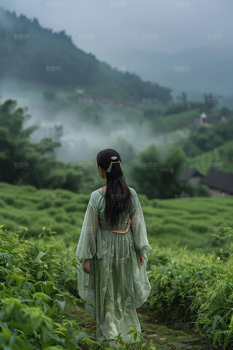 女生旅行背影高清唯美摄影图