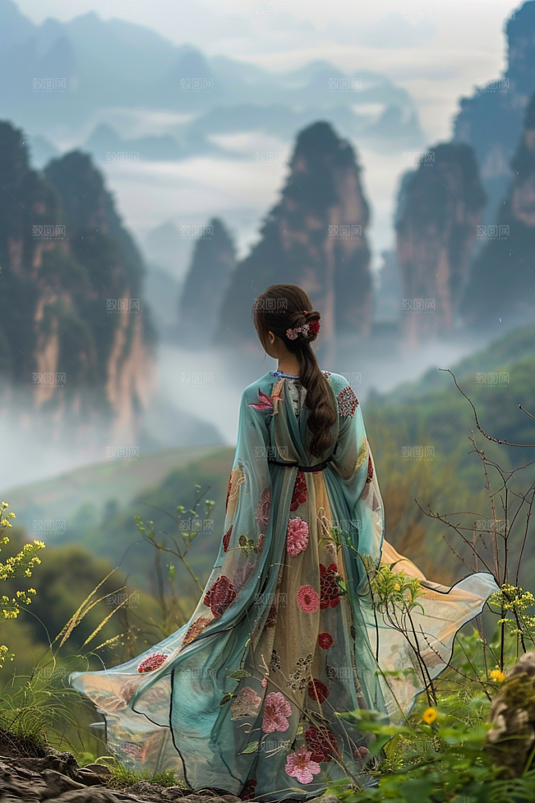 女生旅行背影唯美户外摄影图