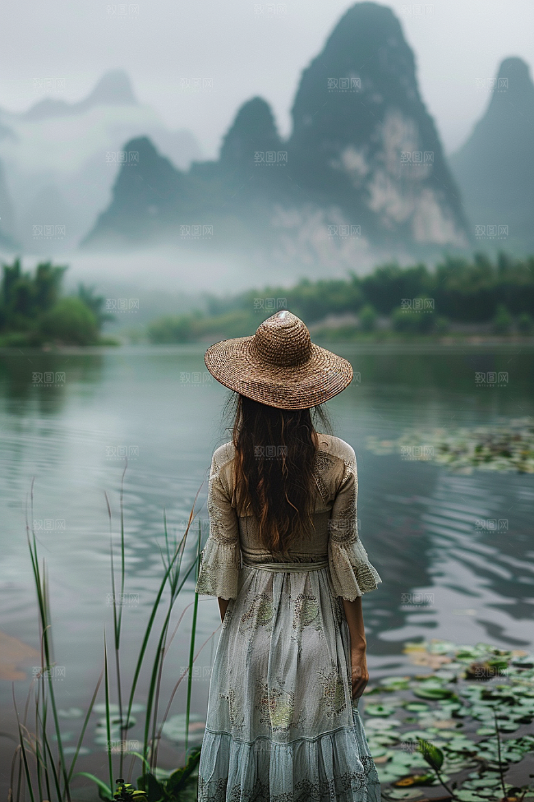 女生旅行背影旅游高清摄影图