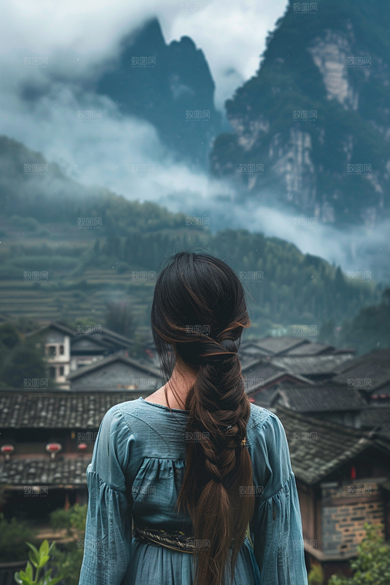 女生旅行背影旅游户外摄影图