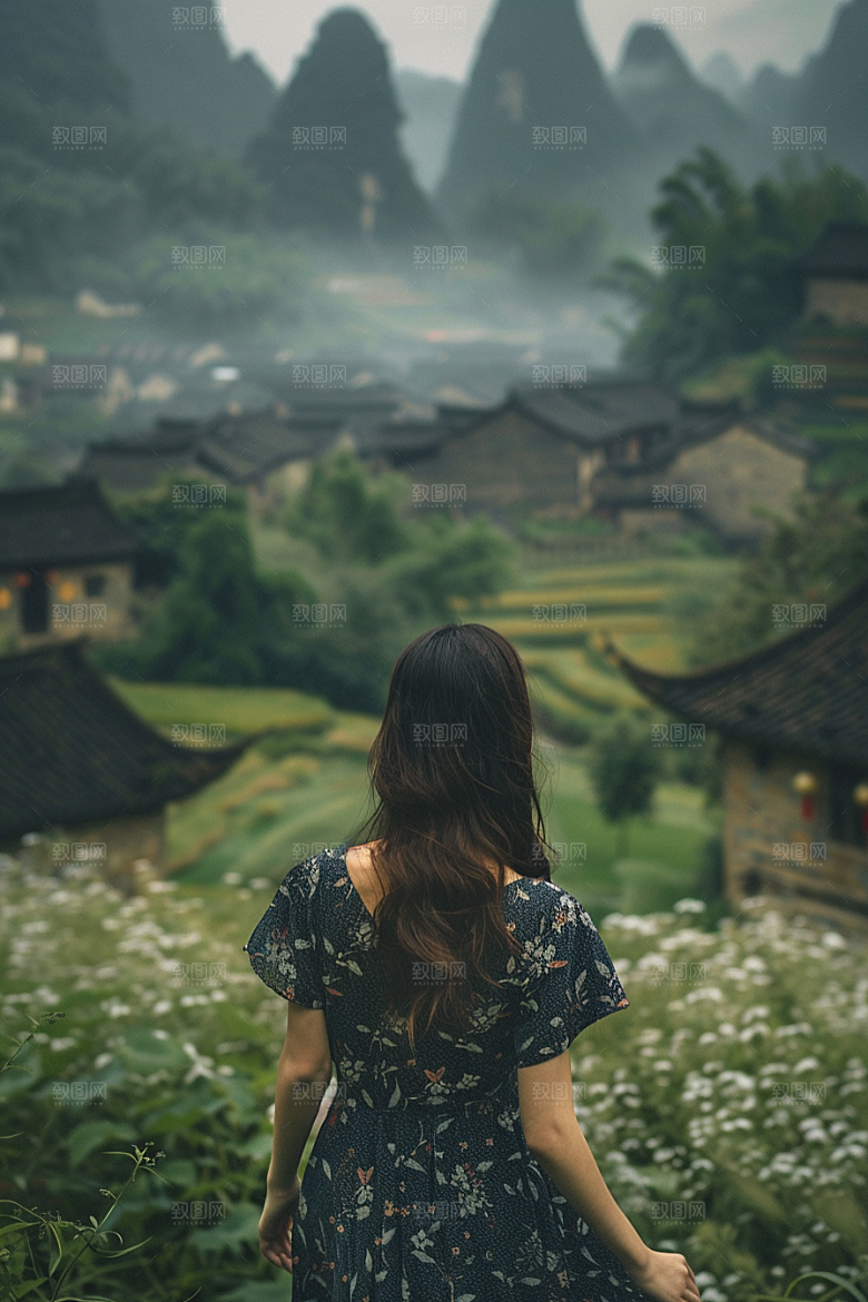 女生旅行背影探险高清摄影图