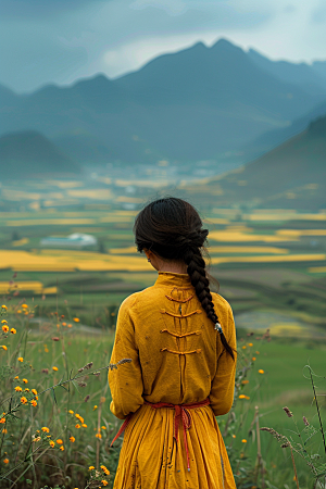 女生旅行背影人物自由行摄影图