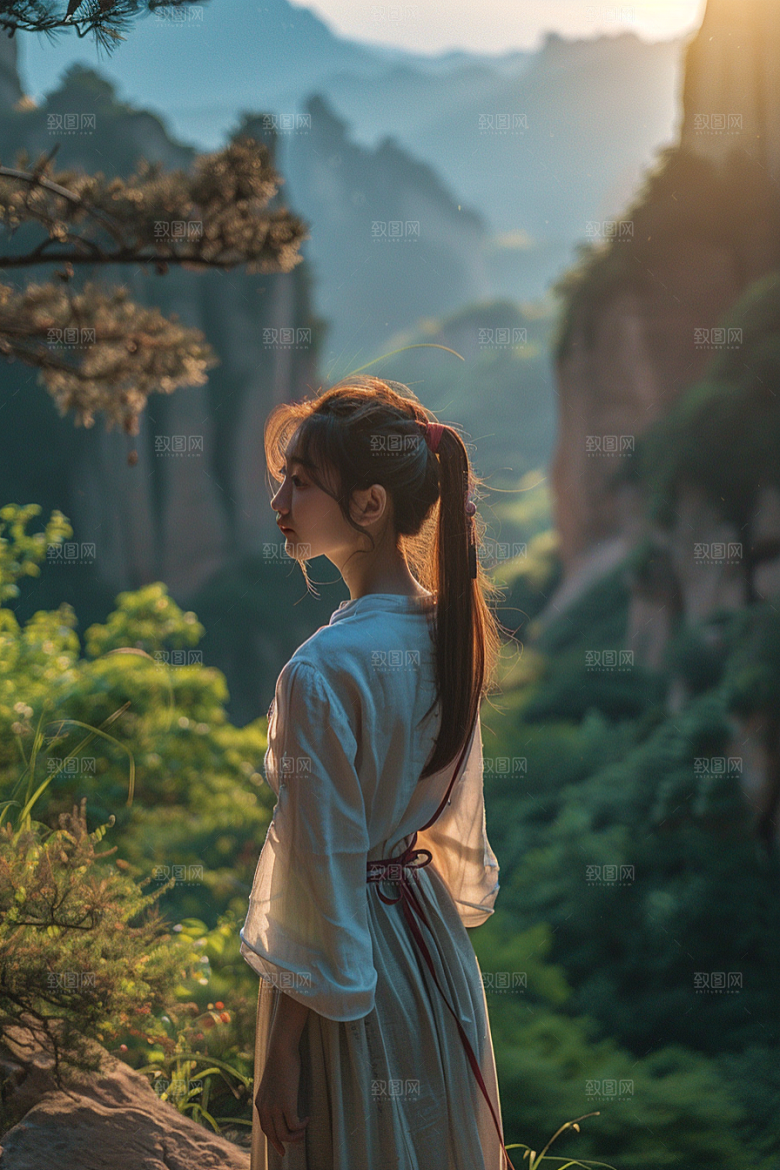女生旅行背影自由行唯美摄影图