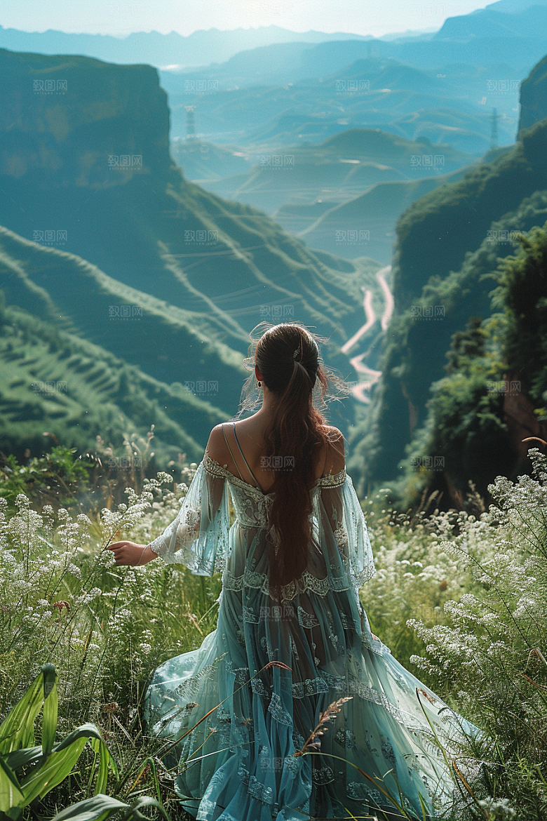 女生旅行背影自然人物摄影图