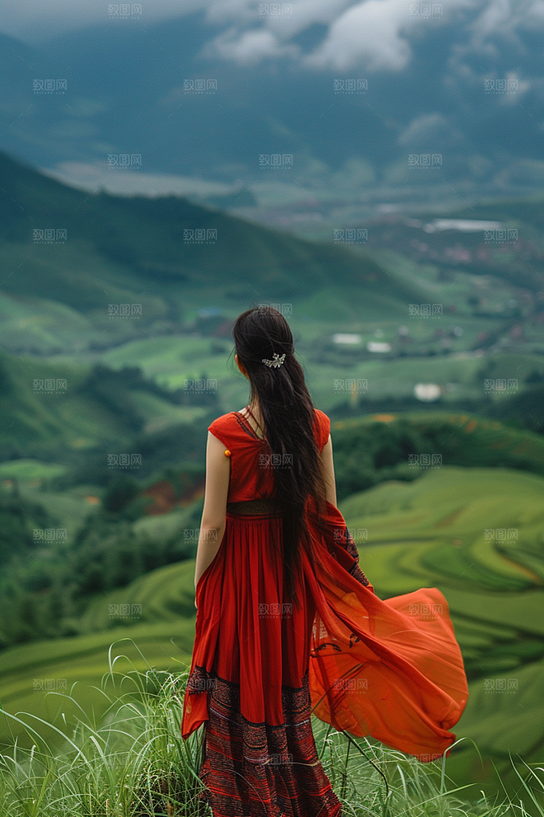 女生旅行背影自由行旅游摄影图