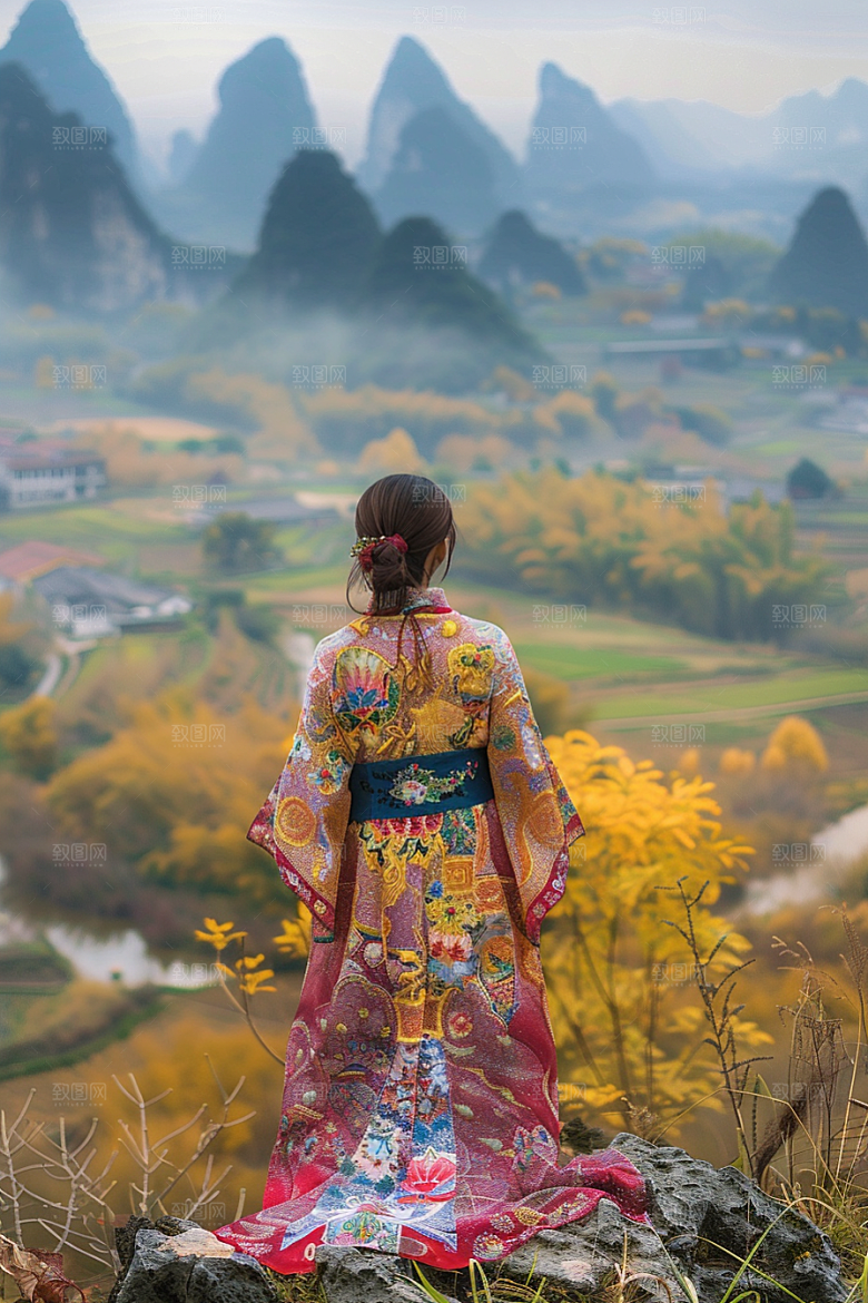 女生旅行背影唯美自然摄影图