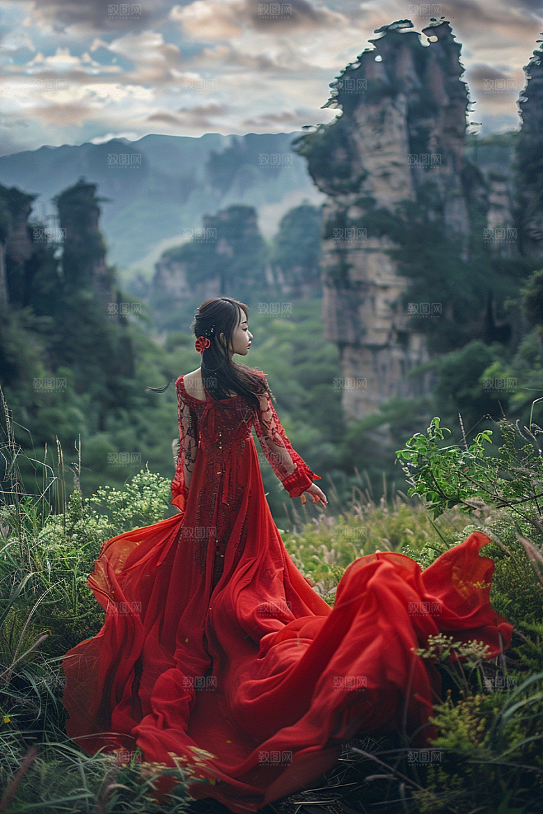 女生旅行背影风光旅游摄影图