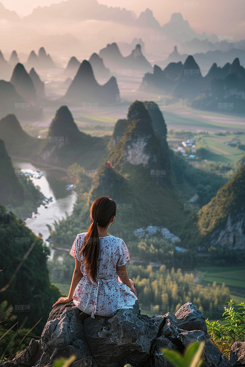 女生旅行背影辽阔自由行摄影图