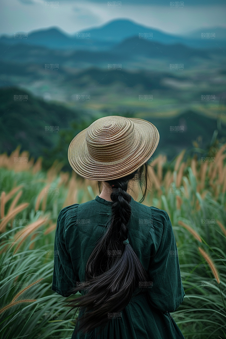 女生旅行背影高清辽阔摄影图
