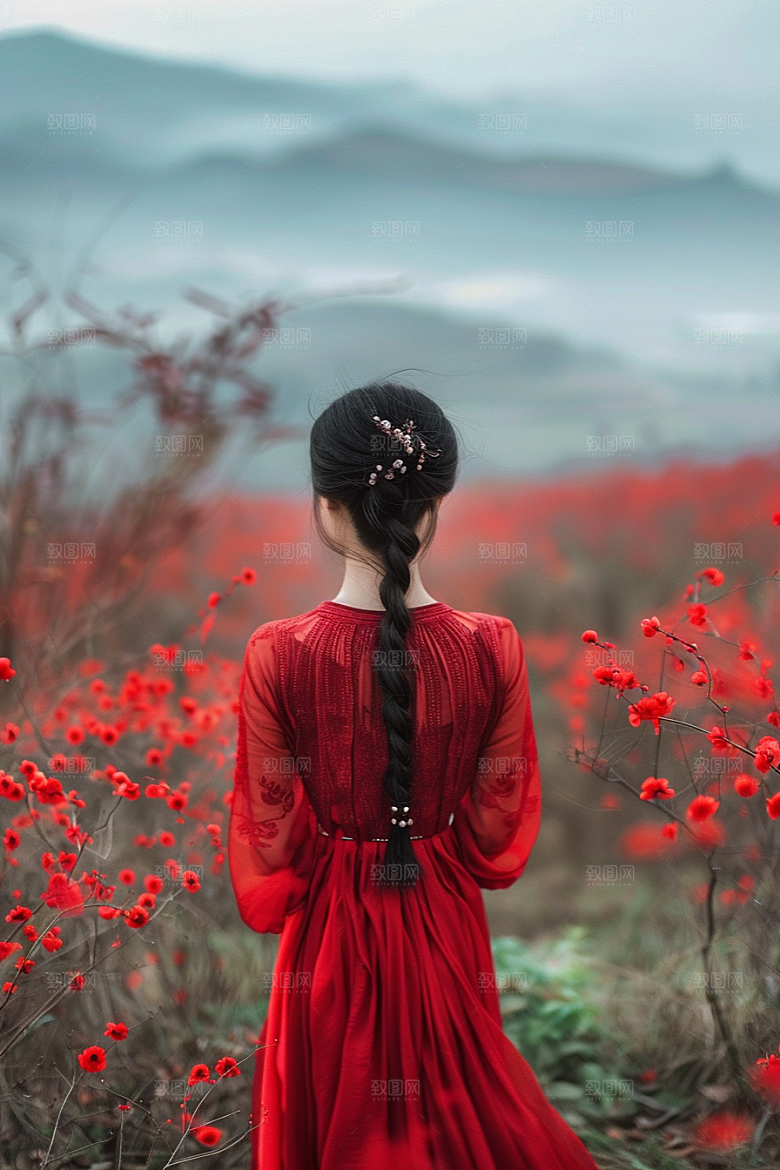 女生旅行背影徒步自由行摄影图