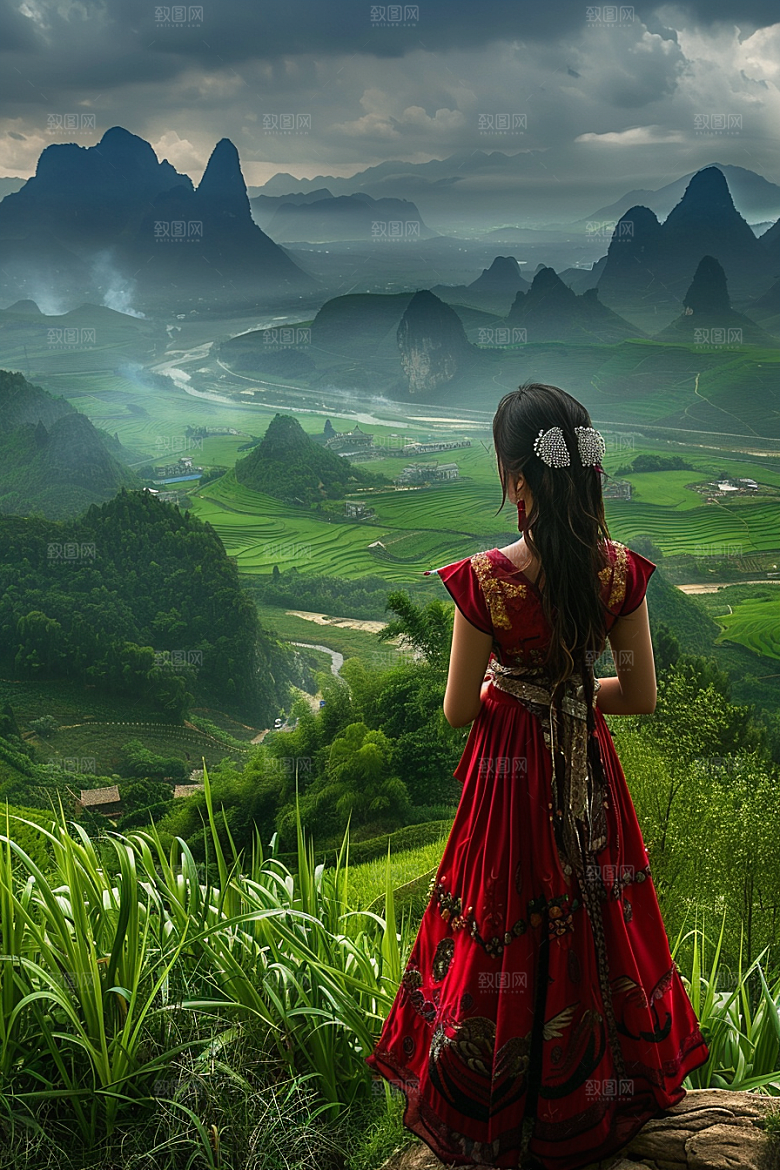 女生旅行背影人物辽阔摄影图