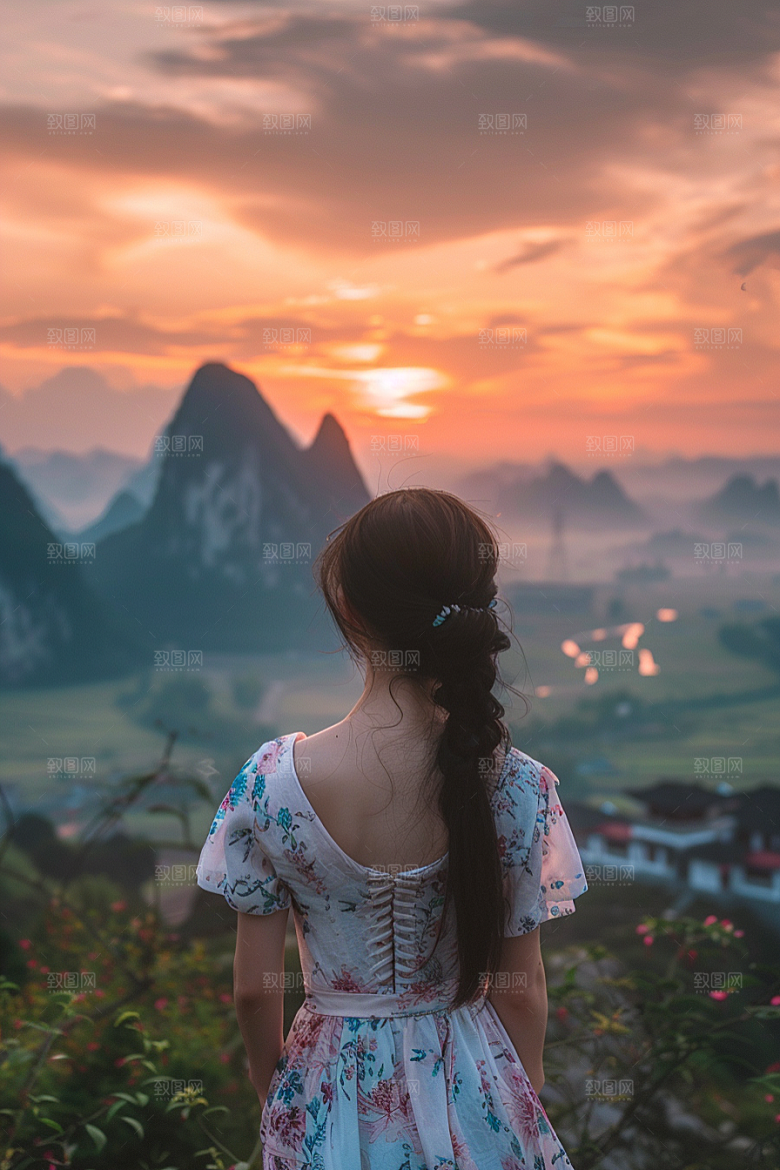 女生旅行背影自然旅游摄影图