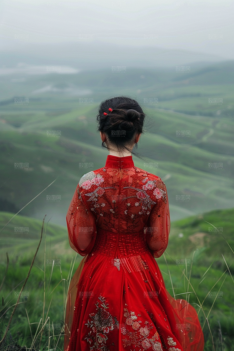 女生旅行背影徒步唯美摄影图