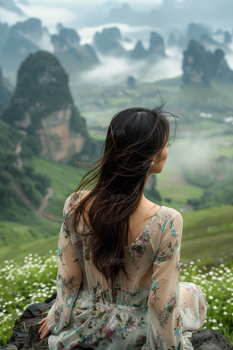 女生旅行背影户外探险摄影图