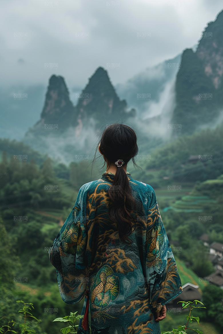女生旅行背影唯美高清摄影图