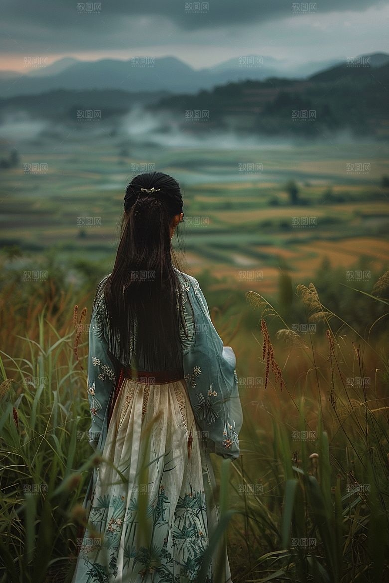 女生旅行背影自由行自然摄影图