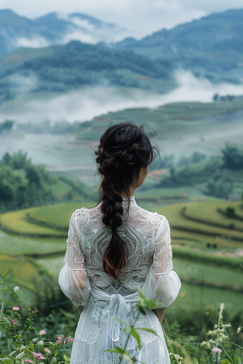 女生旅行背影高清旅游摄影图