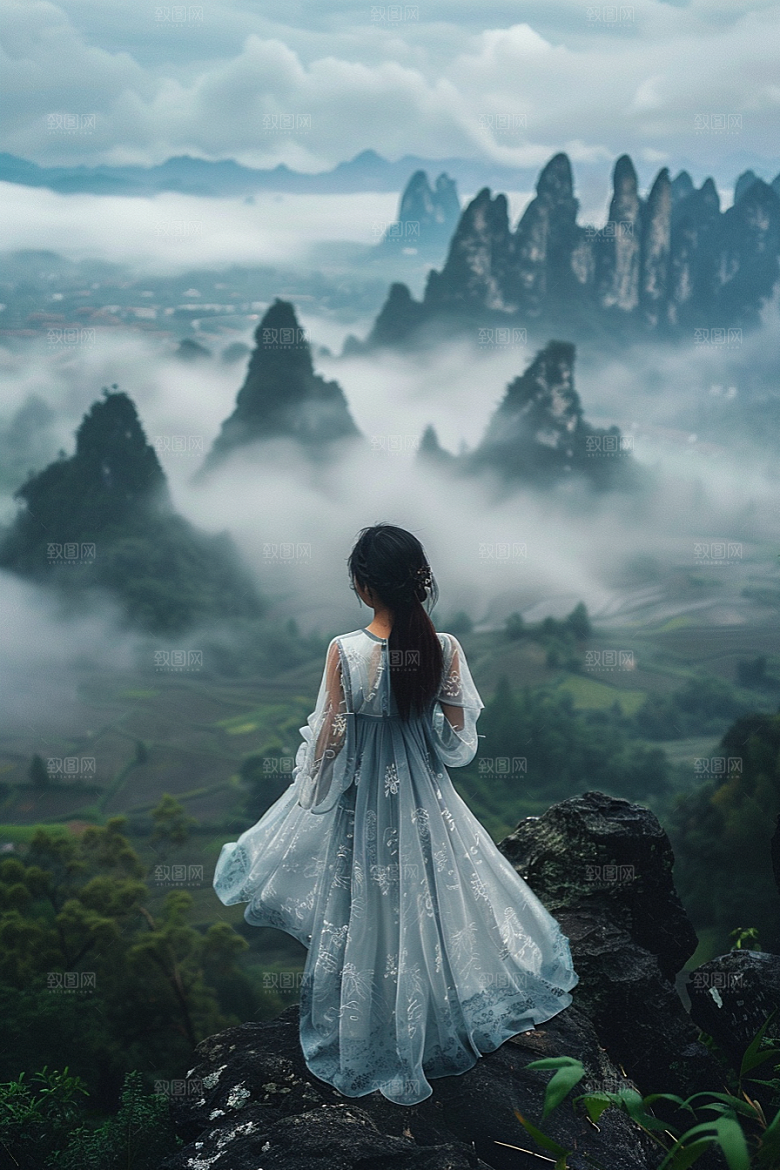 女生旅行背影旅游风光摄影图